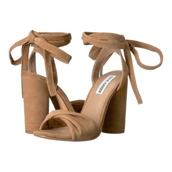 Steve Madden Clary Tan Suede Block Wrap Around Heels - Picture 1 of 9
